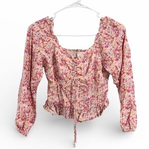 Japna Floral Smocked Tie Blouse Boho Cottagecore Garden Spring SMALL